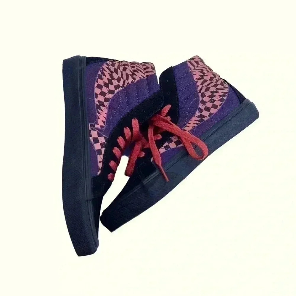 VANS SK8-HI REISSUE WARP BLACK/PAPRIKA/PURPLE SHOES SIZE MENS 6/WNS 7.5 LIKE NEW - Picture 1 of 11